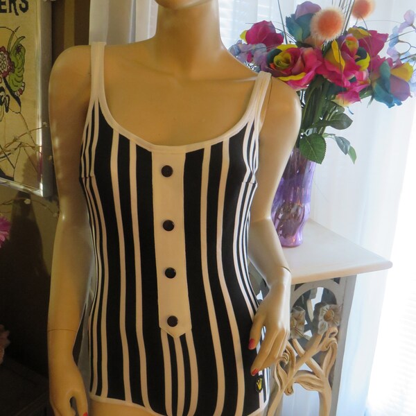 Black and White Stripe One Piece Swimsuit Etsy