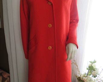 1960's Women Bright ORANGE Full COAT By Hoelis Weather Bureau---No Size Tag.