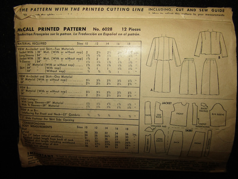 1945 McCall Pattern Junior Miss TWO-PIECE Suit----Size 18
