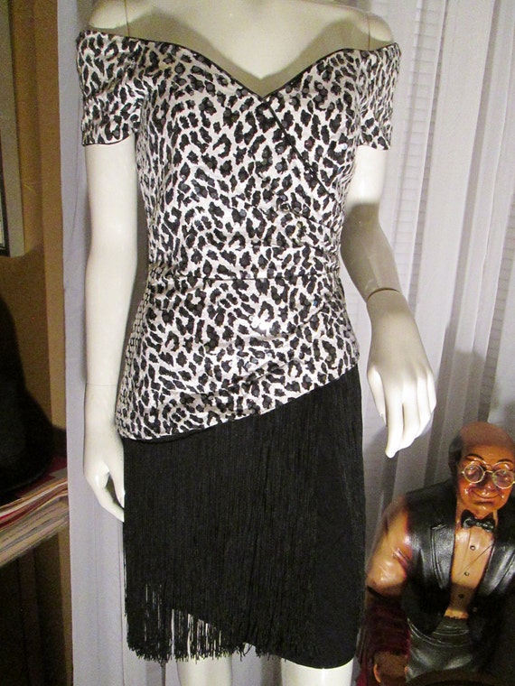 1990s' Ladies Black/White Fringe and Sequins DRESS
