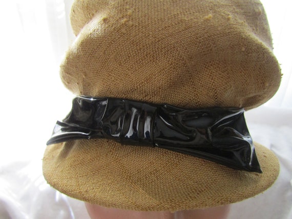 Vintage Ladies GOLD Head Topper Small LINEN HAT W… - image 4