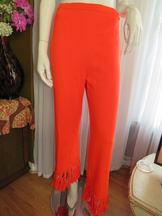 1970s' Bright ORANGE Wool FRINGE Bottom PANT---No… - image 1