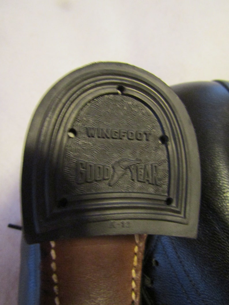 1940/'s Ladies BLACK Leather Chunk Heel Tie Up OXFORD-SHOES by Drew With Good Year Heel