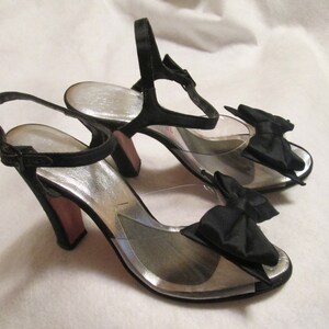 1980s&#39;/90s&#39; Ladies BLACK and Clear Vinyl SANDAL Style SHOE No Label/Size 8 B