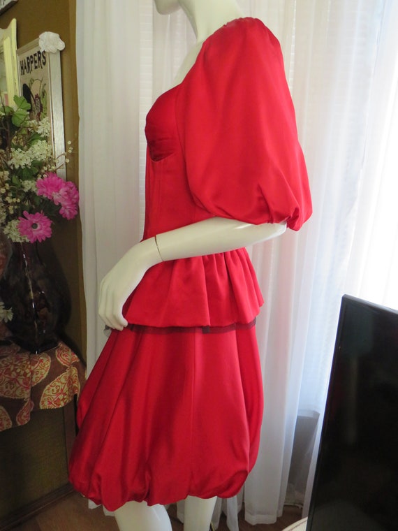 1990s' RED Puffy SILK Cocktail DRESS By Nicole Mi… - image 4