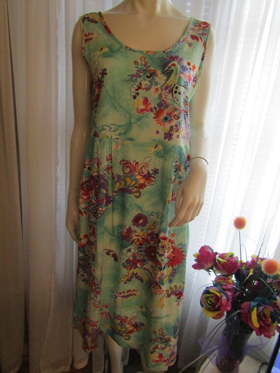 1980's/1990's Ladies Green TROPICAL Peacock Print