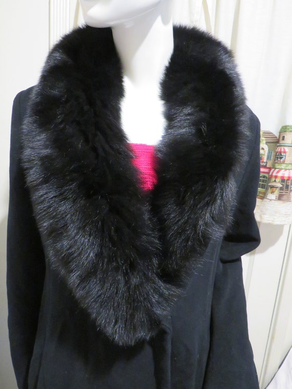 Vintage Puffy BLACK FUR Collared COAT By Marvin R… - image 2