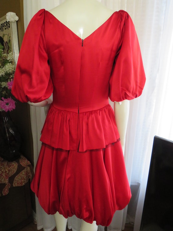 1990s' RED Puffy SILK Cocktail DRESS By Nicole Mi… - image 6