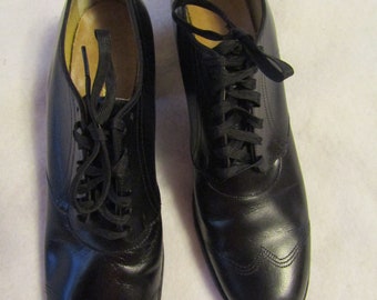 1940's BLACK LEATHER Oxford-SHOES by Drew---Size 7