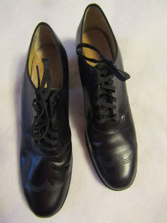 1940's BLACK LEATHER Oxford-SHOES by Drew---Size 7