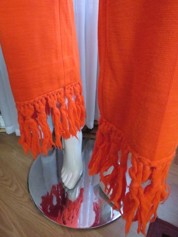 1970s' Bright ORANGE Wool FRINGE Bottom PANT---No… - image 4