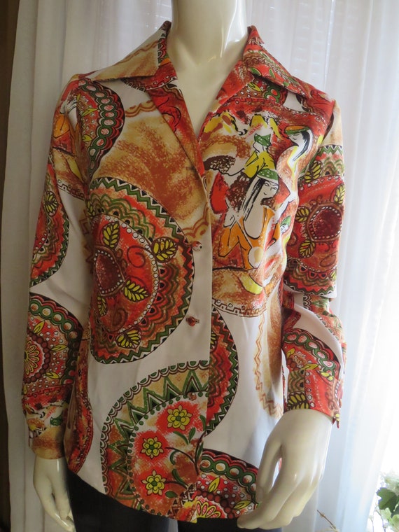 1970s' COLORFUL ABSTRACT BLOUSE By Tori Richard/H… - image 1