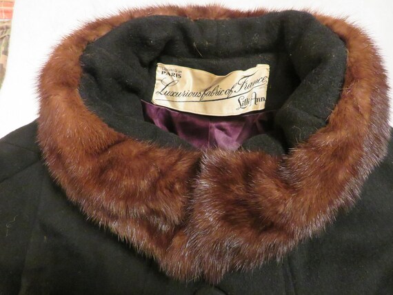 1950s' Women Brown Mink Collared Black COAT By LI… - image 8