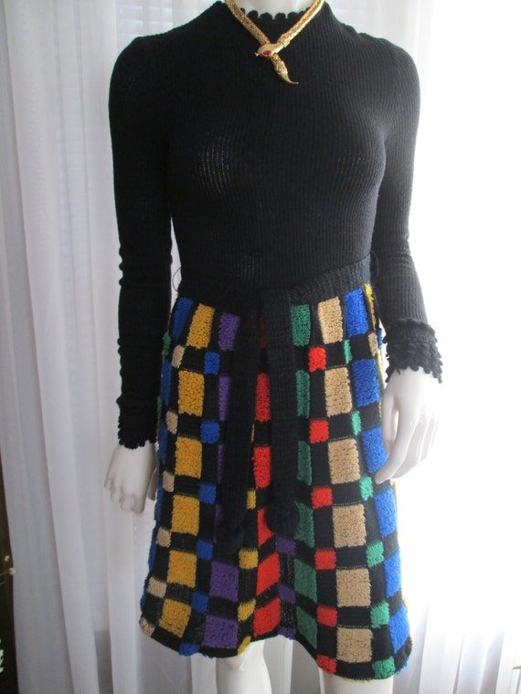 60s' or 70s' Ladies Colorful ARTSY Wool KNIT DRES… - image 1