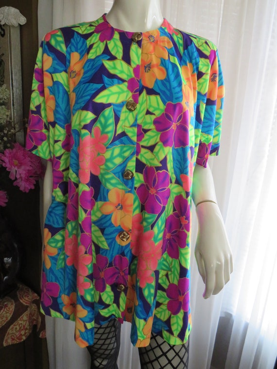 1970s'/1980s' Exotic FLORAL Jacket/TOP By DeWeese 