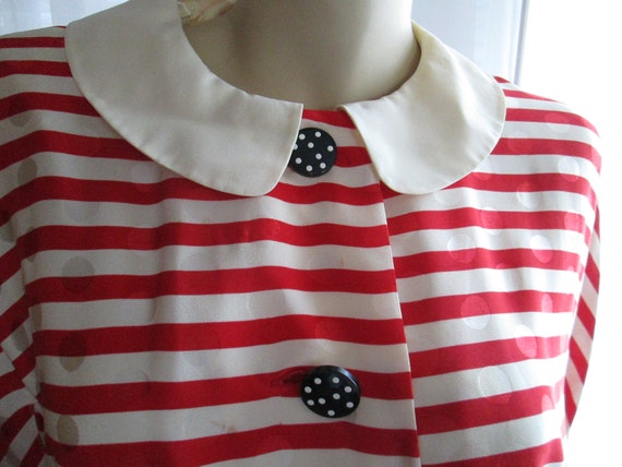 1980s' AMEN WARDY Silk Red/Cream/Black Striped DR… - image 2