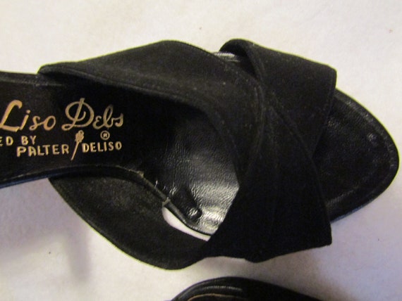 1940s'/1950s' BLACK SUEDE Open Toe Sling PUMPS By… - image 3