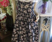 1980s 39 FLORAL Lace Collar Short Sleeve DRESS By Jessica McClintock Size 8