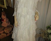 1960 39 s Petite White LACE Tiered Long Sleeve DRESS No Label Name Size