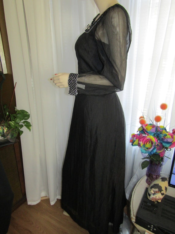 1950s' Ladies Long Sleeved BLACK Sheer FLARED DRE… - image 5