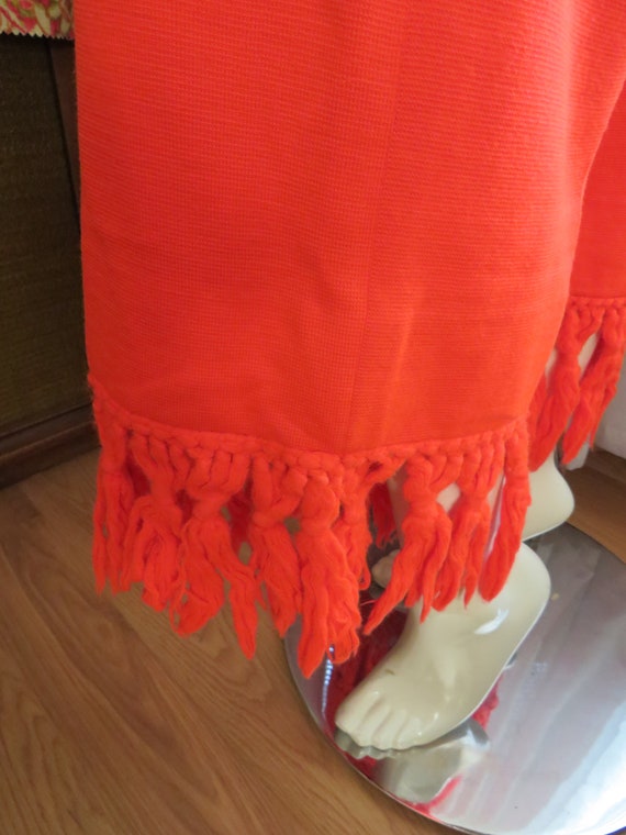 1970s' Bright ORANGE Wool FRINGE Bottom PANT---No… - image 6