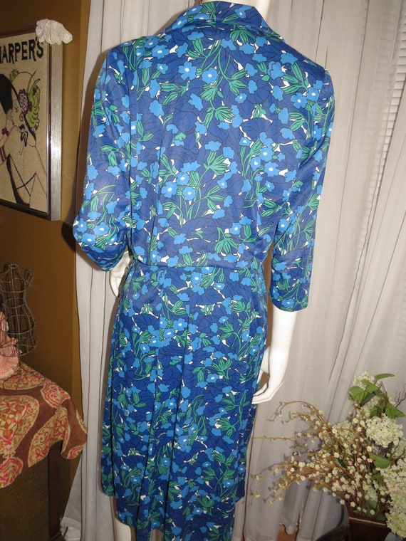 1950's Blue/White Floral JACKET/DRESS Set----No L… - image 4