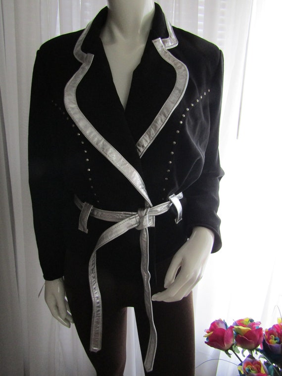 1980s' Women BLACK With Silver Leather Trim JACKET