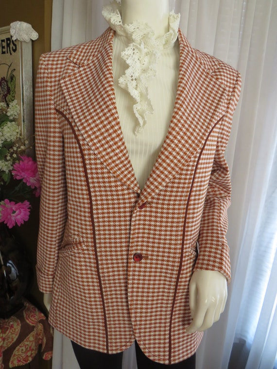 1970s' BROWN/BEIGE Hounds-Tooth JACKET By La Jolla