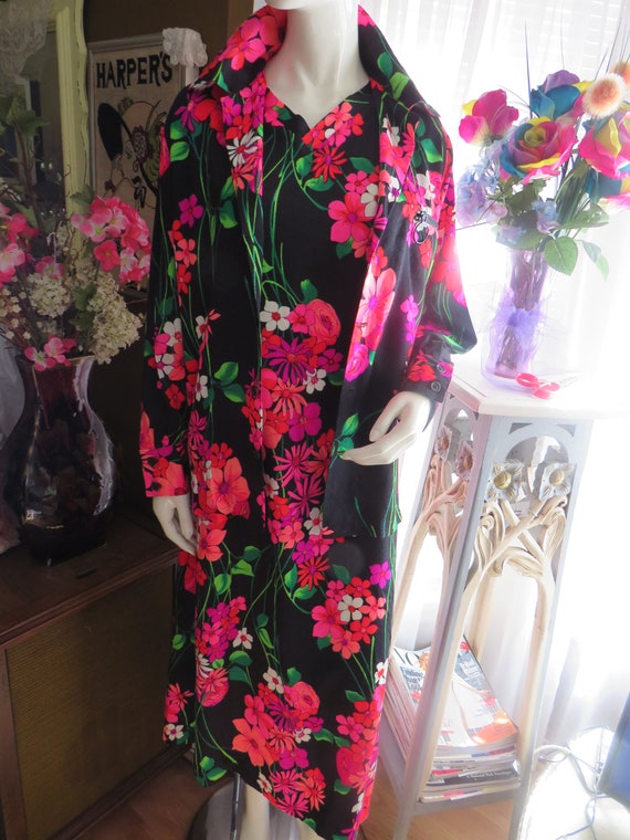 Vintage Bright FLORAL DRESS/JACKET Set----No Size… - image 1