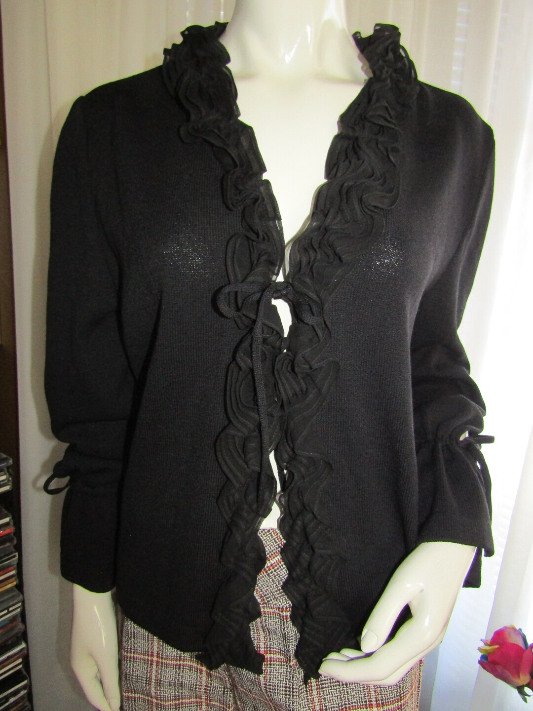 80s'/90s' BLACK Ruffled Front Trim JACKET for St John Essentials by ...