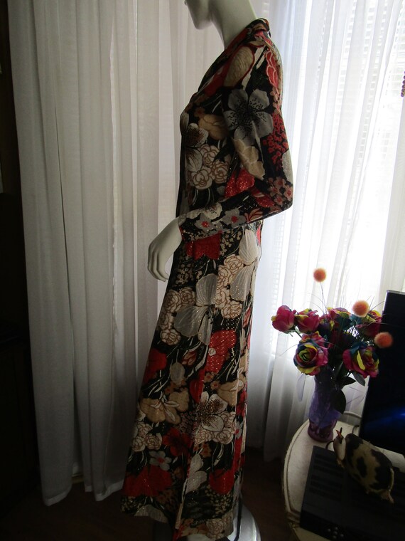 60's Ankle Length FLORAL Long Sleeve DRESS By Eve… - image 4