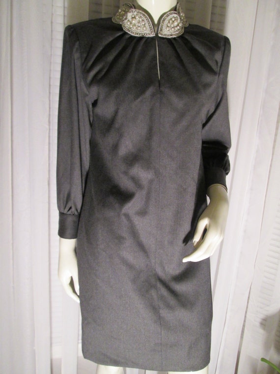 1960's Ladies Gray and Pearl Collar Dress by WILLI