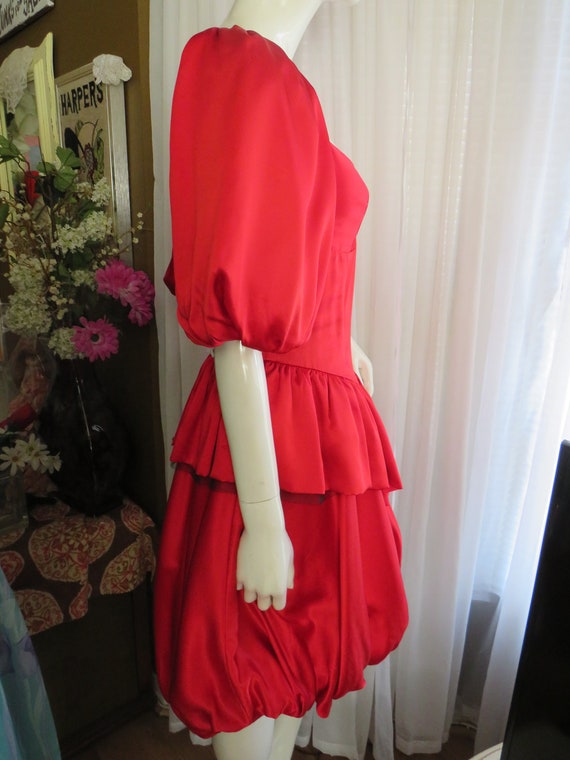 1990s' RED Puffy SILK Cocktail DRESS By Nicole Mi… - image 8