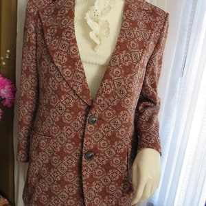 1970s&#39; Male/Unisex BROWN/White ABSTRACT JACKET By Hardy Amies Of London