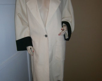 1960s'  BLACK And CREAM Linen COAT By Designer Chloe---No Size Tag