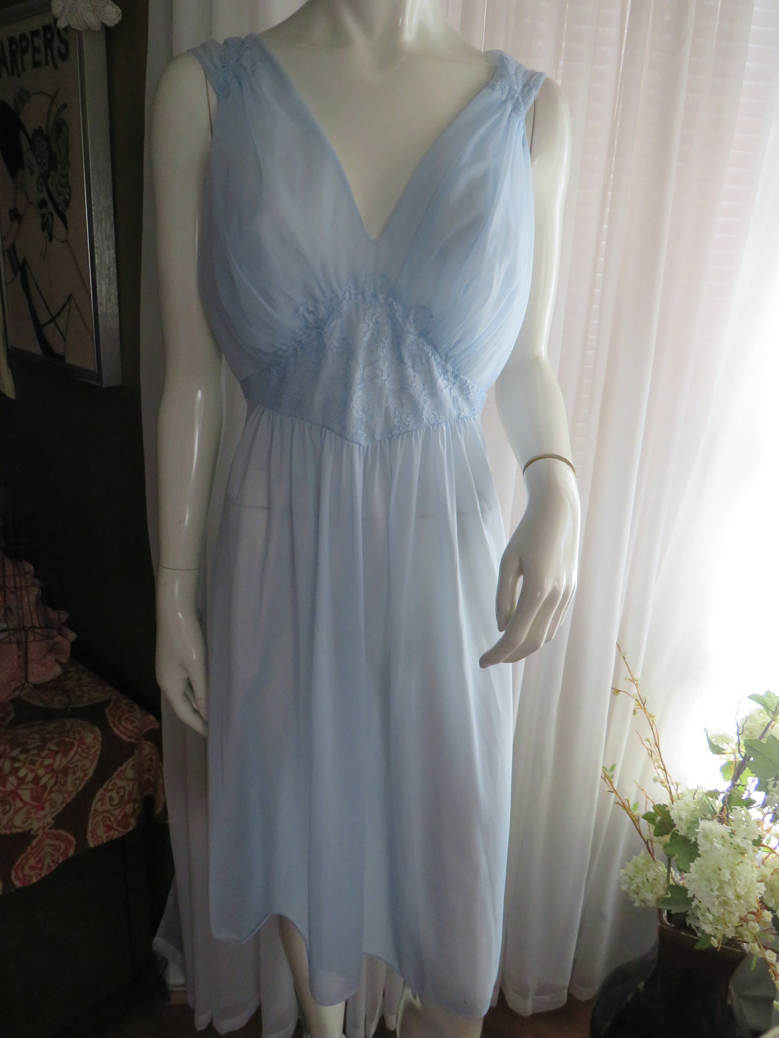 50's/60's Sheer Light BLUE GOWN/Nighty By Vanity | Etsy