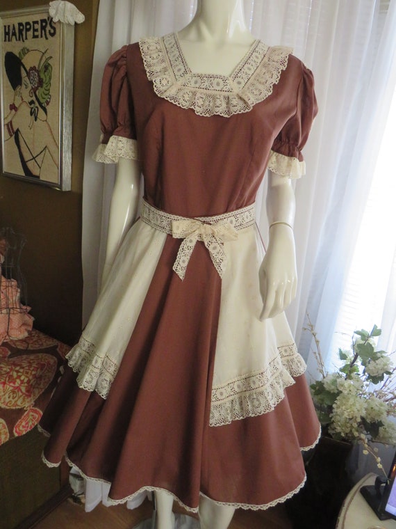 1960s' Beige Brown SQUARE DANCE Circle DRESS by Kate Schorer