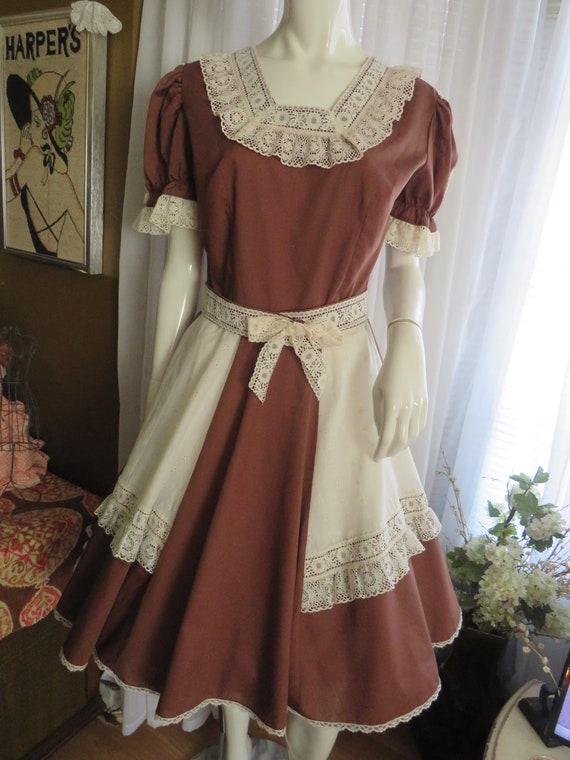 1960s' Beige Brown SQUARE DANCE Circle DRESS By K… - image 1