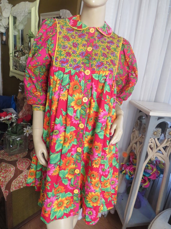 1980s' Girls FLORAL Long Sleeve DRESS By Wee Clanc