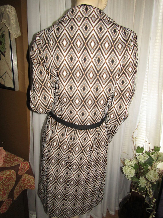 1960s' Ladies GEOMETRIC Black/White/Brown DRESS/S… - image 4