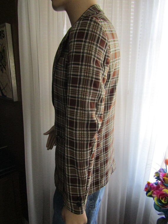 1970's Male PLAID JACKET/Blazer in Browns/Dark Gr… - image 4