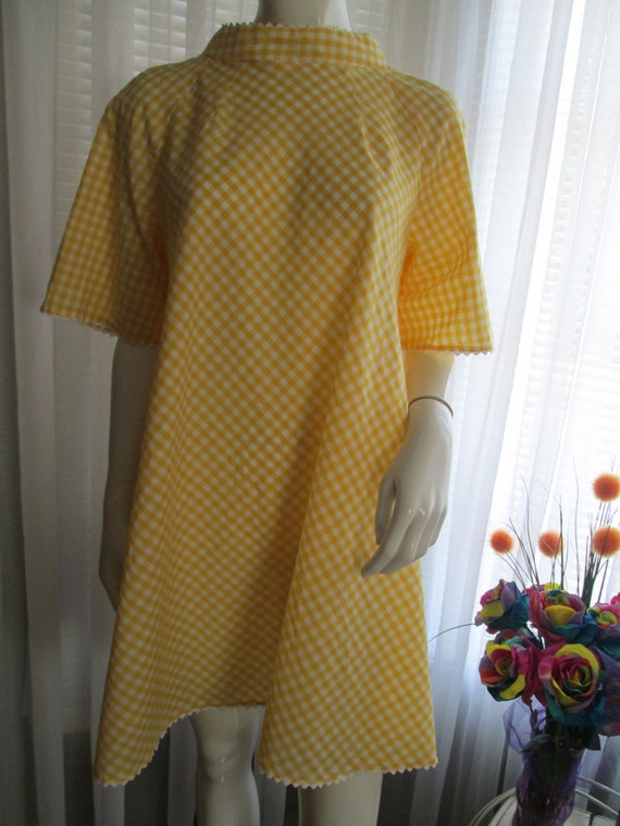 1950's Ladies Yellow/White Checked Shoulder FLARE… - image 1