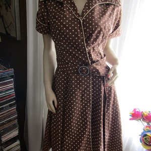 1950s&#39; Brown/Beige Belted POLKA DOT Circle Skirt DRESS By R & K Original---No Size