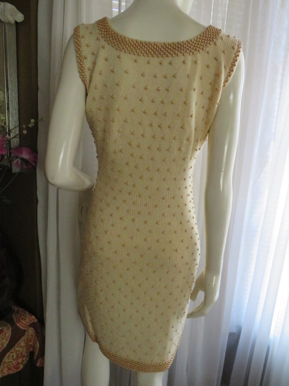 1950s'/1960s' Beige/Tan CROCHET/BEADED DRESS Set-… - image 5