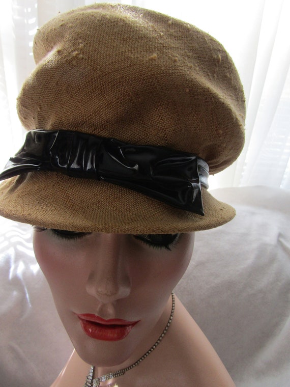Vintage Ladies GOLD Head Topper Small LINEN HAT W… - image 1