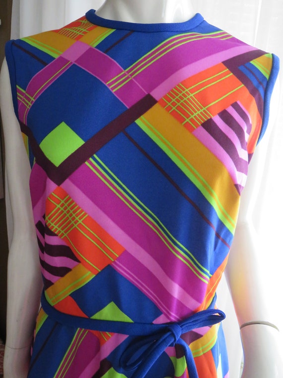 1960's COLORFUL GEOMETRIC Print Sleeveless DRESS … - image 2