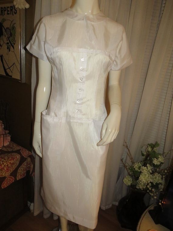 1950s'/60s' WHITE NURSE UNIFORM/Dress---No Label N