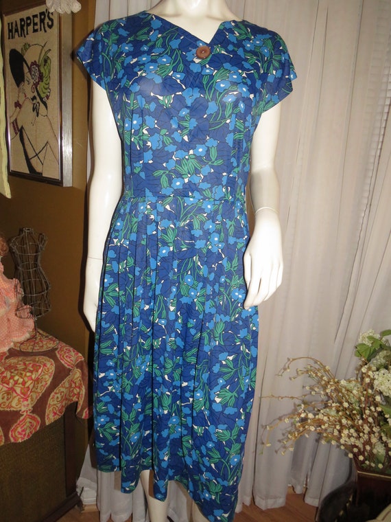 1950's Blue/White Floral JACKET/DRESS Set----No L… - image 8