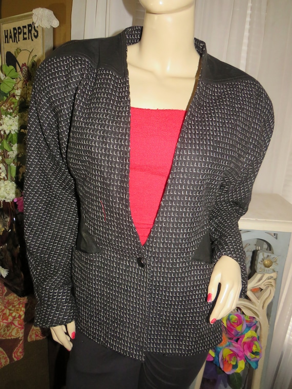 1980s' Short BLACK WHITE Black Leather Trim JACKET by Paul Stanley