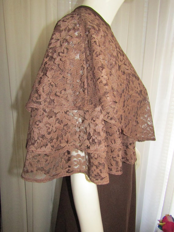 1970s' DARK BROWN Lace Sleeves/Collar, Floor Leng… - image 6